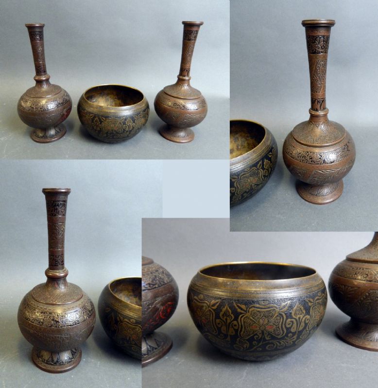 Indian Bronze Bowl and Vases. NP CollectablesNP COLLECTABLES